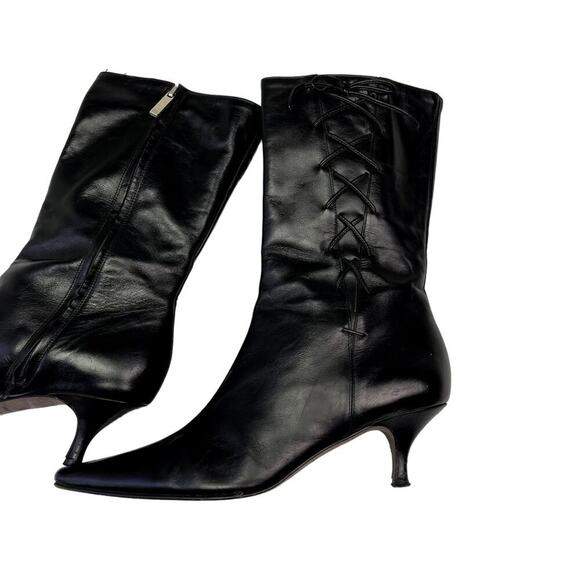 Banana Republic Boots Womens 6.5 Black Pointed Kitten Short Witchy Corset Italy - Picture 9 of 9